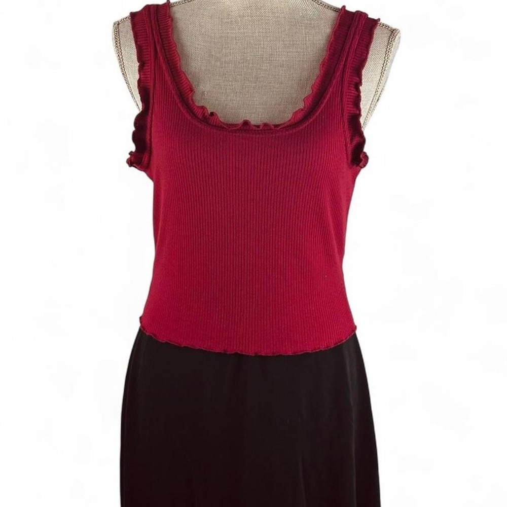IRIS Maroon Red Ribbed Knit Ruffle Tank Top Lettuce Edge Cami, Large